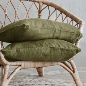 Set of 2 Solid Olive Green Color Linen Pillowcase, 50x70 cm