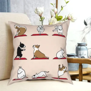 Funny Cute Bull Terrier Yoga Pattern Print Pillowcase Cushion Cove, 45x45cm