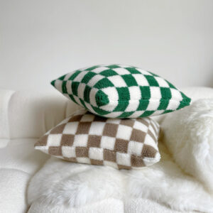 Alternative view of 2PCS Lamb Cashmere Retro Chessboard Plaid Soft Plush Cushion Covers Set