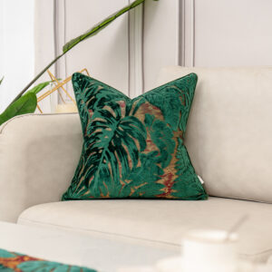 Alternative view of 2PCS Luxury Leaves Pattern Teal Velvet Cushion Cover for Home Decor