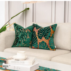 2PCS Luxury Leaves Pattern Teal Velvet Cushion Cover for Home Decor