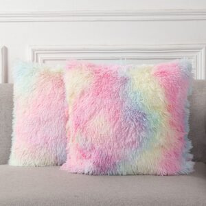 2PCS 43x43cm Trendy Tie-dye Fur Plush Pillow Cover for Home Decor