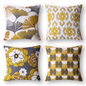 Alternative view of 4PCS 45x45 Yellow Gray Geometric Pattern Petal Linen Pillowcases Set for Sofa Home Decoration