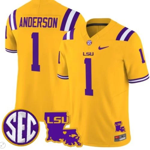 Aaron Anderson Jersey #1 LSU Tigers Louisiana Patch Vapor Limited College Football Gold WIIKPGXV