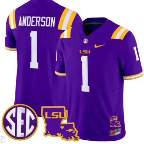 Aaron Anderson Jersey #1 LSU Tigers Louisiana Patch Vapor Limited College Football Purple ZQN57GXV