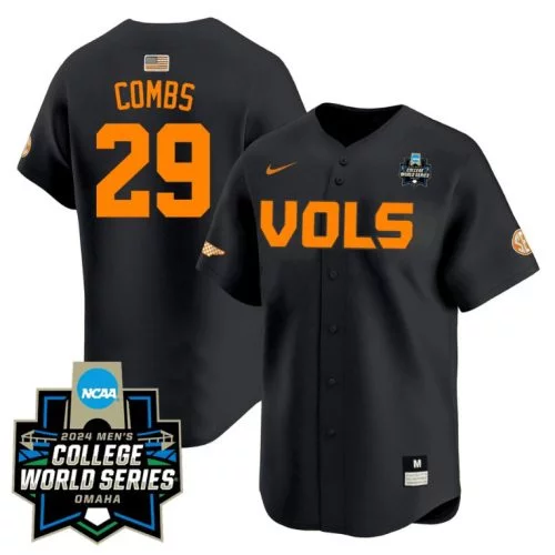 Aaron Combs Jersey #29 Tennessee Volunteers College World Series Patch Vapor Premier Black PISVQGXV
