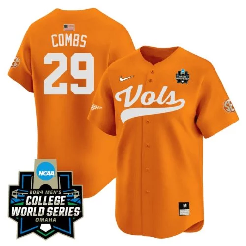 Aaron Combs Jersey #29 Tennessee Volunteers College World Series Patch Vapor Premier Orange VCYJ7GXV