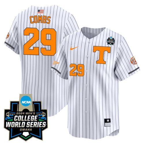 Aaron Combs Jersey #29 Tennessee Volunteers College World Series Patch Vapor Premier Pinstripe QO2TRGXV