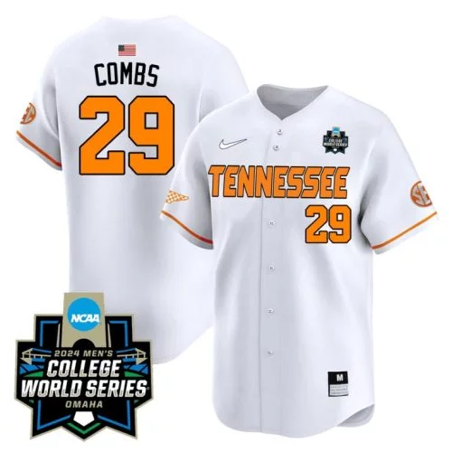 Aaron Combs Jersey #29 Tennessee Volunteers College World Series Patch Vapor Premier White SLAG3GXV