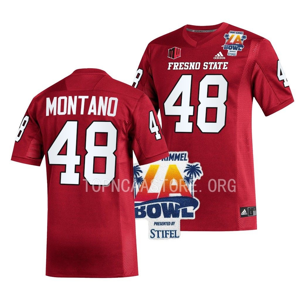 Abraham Montano Fresno State Bulldogs LA Bowl Champions #48 Jersey Red Uniform CWMSTGXV