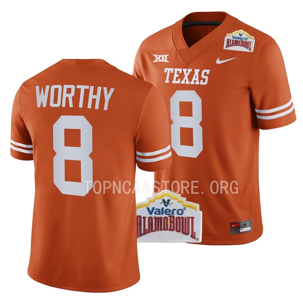 Alamo Bowl Xavier Worthy Texas Longhorns #8 Orange College Jersey GTUZKGXV