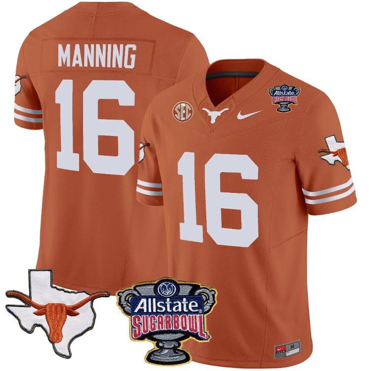 Arch Manning Jersey #16 Texas Longhorns SEC College Football Orange Stitched JVKU0GXV
