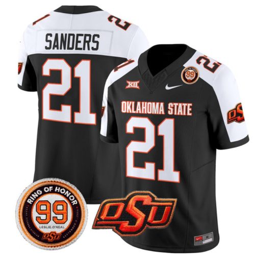 Barry Sanders Jersey #21 Oklahoma State Cowboys Leslie O'neal Patch Vapor Football Black Alternate PQTHYGXV