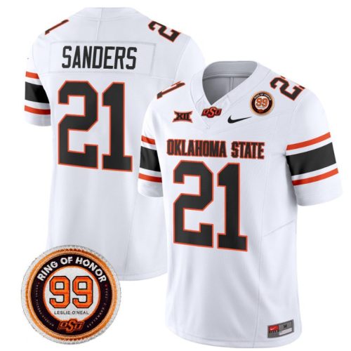 Barry Sanders Jersey #21 Oklahoma State Cowboys Leslie O'neal Patch Vapor Football White Stitched VDBZPGXV
