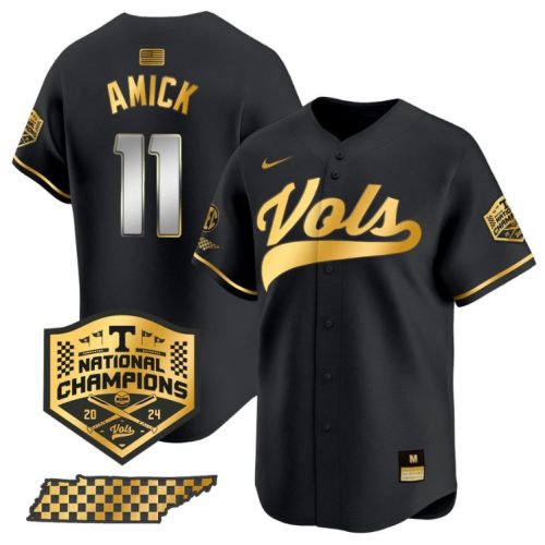 Billy Amick Jersey #11 Tennessee Volunteers Baseball Champions Vapor Premier Limited Black Gold PPVRPGXV