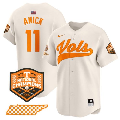 Billy Amick Jersey #11 Tennessee Volunteers Baseball Champions Vapor Premier Limited Cream EANQKGXV