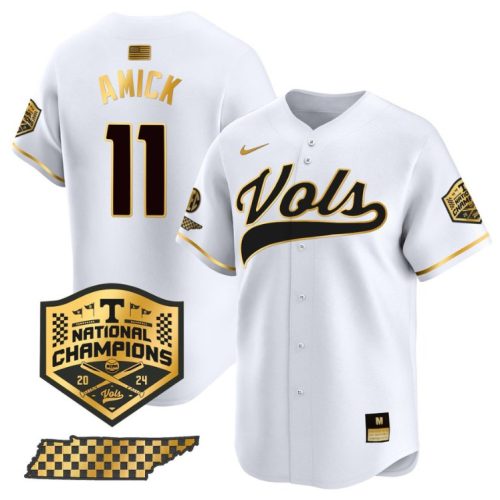 Billy Amick Jersey #11 Tennessee Volunteers Baseball Champions Vapor Premier Limited White Gold NZBHIGXV