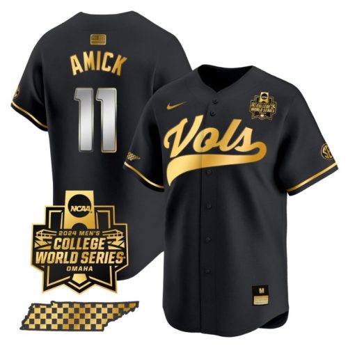Billy Amick Jersey #11 Tennessee Volunteers College World Series College Baseball Black Gold W31BSGXV