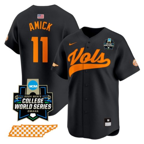 Billy Amick Jersey #11 Tennessee Volunteers College World Series College Baseball Stitched Black W5STOGXV