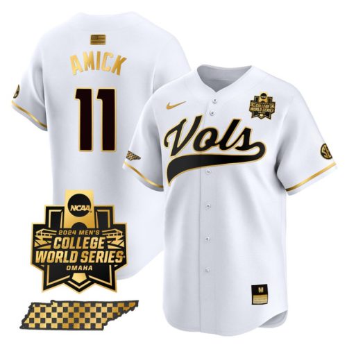 Billy Amick Jersey #11 Tennessee Volunteers College World Series College Baseball White Gold 5FHU3GXV