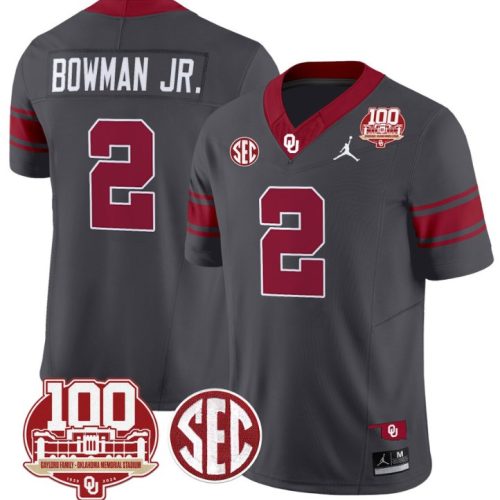 Billy Bowman Jr Jersey #2 Oklahoma Sooners 100th Anniversary Patch Vapor Football Althracite BGNRNGXV