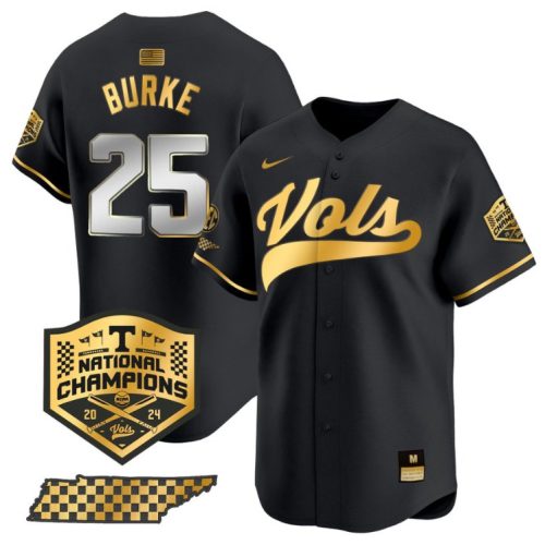 Blake Burke Jersey #25 Tennessee Volunteers Baseball Champions Vapor Premier Black Gold HMUNKGXV