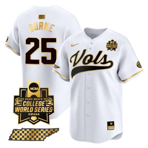 Blake Burke Jersey #25 Tennessee Volunteers College World Series Baseball Stitched White Gold W4OAAGXV