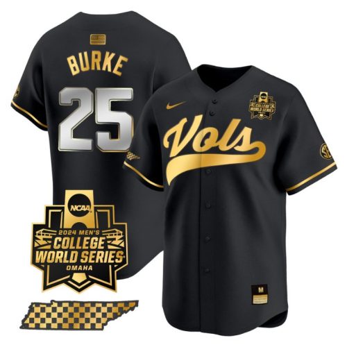 Blake Burke Jersey #25 Tennessee Volunteers College World Series Patch College Baseball Black Gold EKY7TGXV
