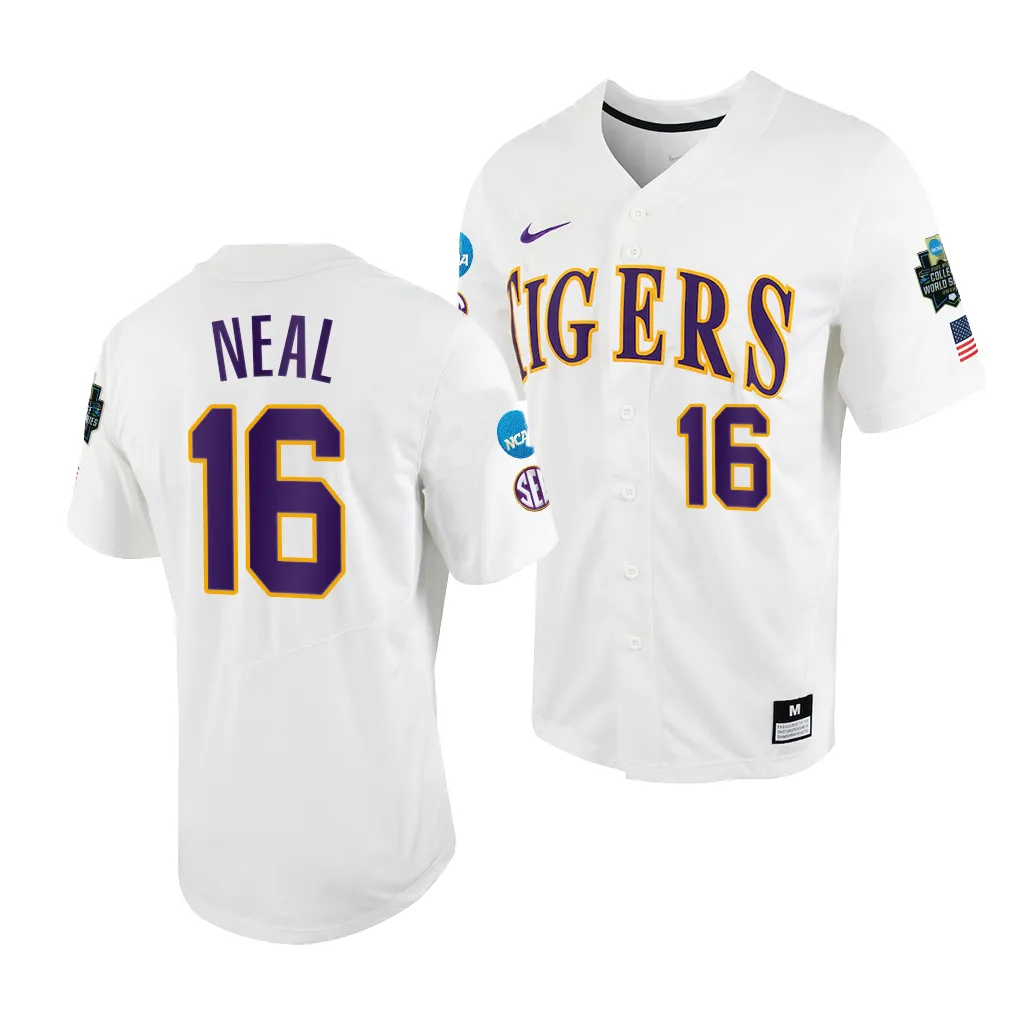 Brady Neal LSU Tigers #16 White College World Series Jersey TVG6PGXV
