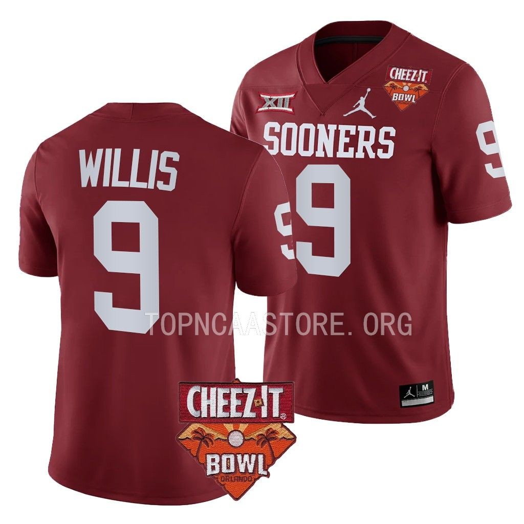 Brayden Willis Oklahoma Sooners Cheez-It Bowl #9 Jersey Crimson College Uniform SKLWSGXV