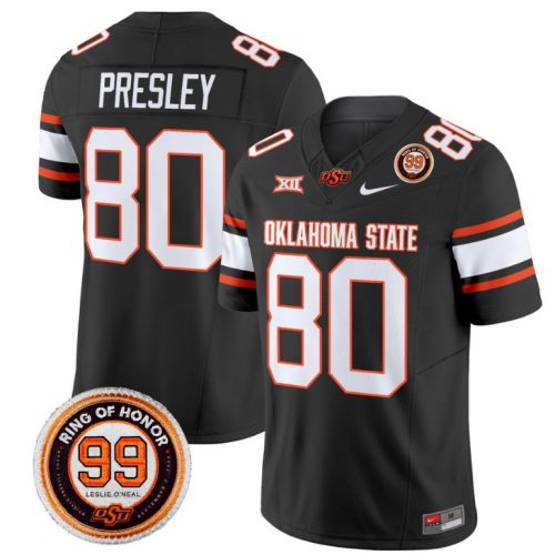 Brennan Presley Jersey #80 Oklahoma State Cowboys Leslie O'neal Patch Vapor Football Black Stitched LYPEUGXV