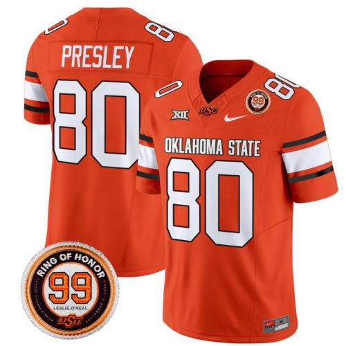 Brennan Presley Jersey #80 Oklahoma State Cowboys Leslie O'neal Patch Vapor Football Orange Stitched ATTSDGXV