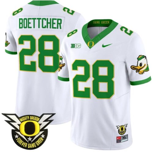 Bryce Boettcher Jersey #28 Oregon Duck Forever Gang Green Football White XIRXRGXV