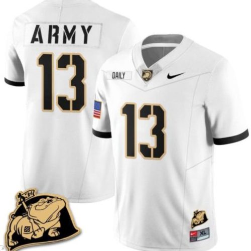 Bryson Daily Jersey #13 Army Black Knights Jersey Rocky The Bulldog Patch Vapor Football White JSSLOGXV