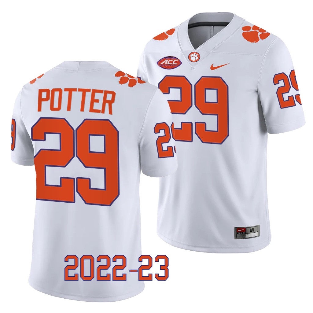 B.T. Potter Clemson Tigers #29 White Jersey 2022-23 College Game Uniform C2AKTGXV