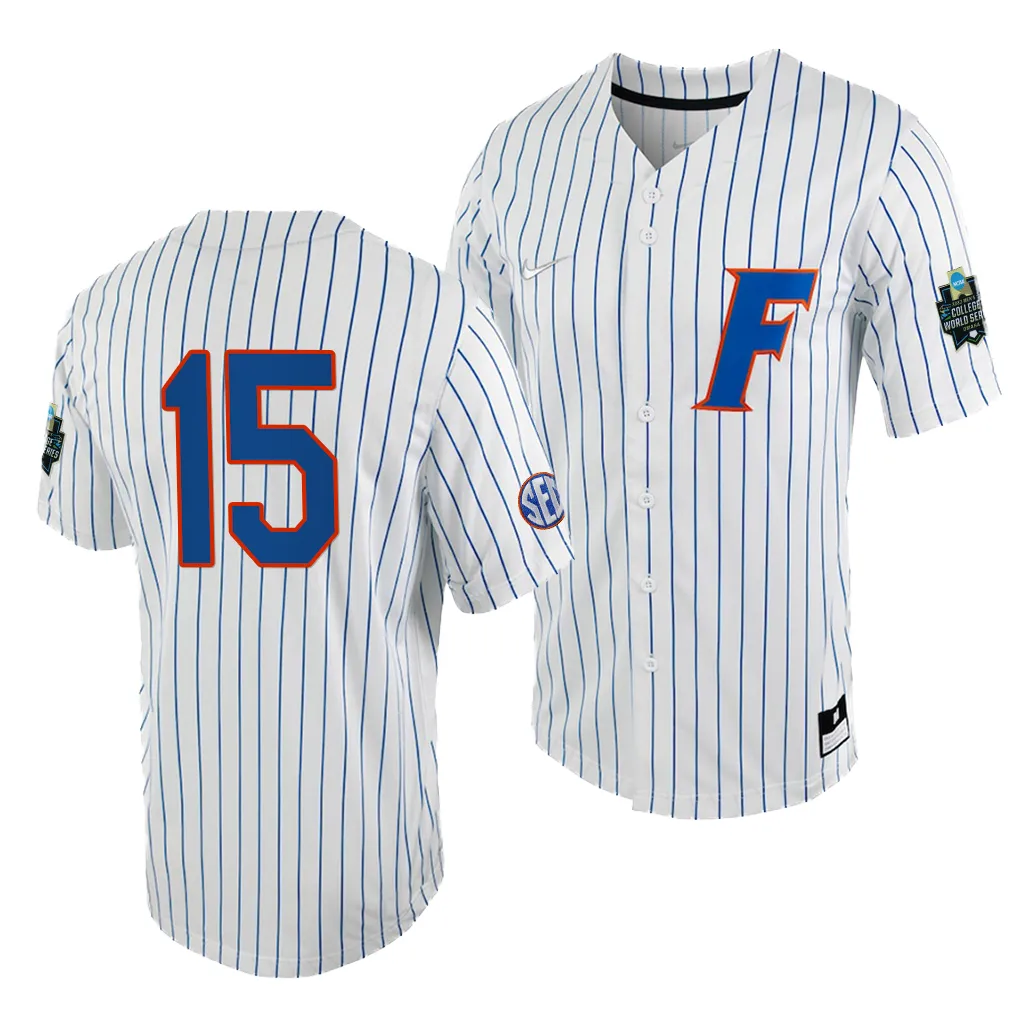 BT Riopelle Florida Gators #15 White Royal College World Series Jersey YXDEXGXV