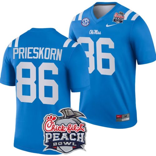 Caden Prieskorn Jersey #86 Ole Miss Rebels Peach Bowl Patch College Football Blue 6T2DWGXV