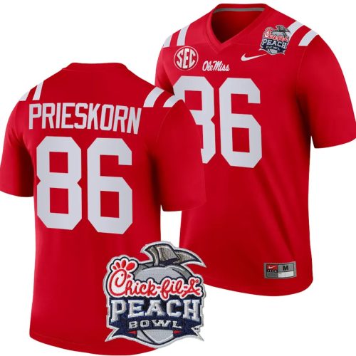 Caden Prieskorn Jersey #86 Ole Miss Rebels Peach Bowl Patch College Football Red VIE91GXV