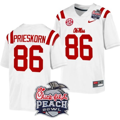 Caden Prieskorn Jersey #86 Ole Miss Rebels Peach Bowl Patch College Football White F3AIKGXV