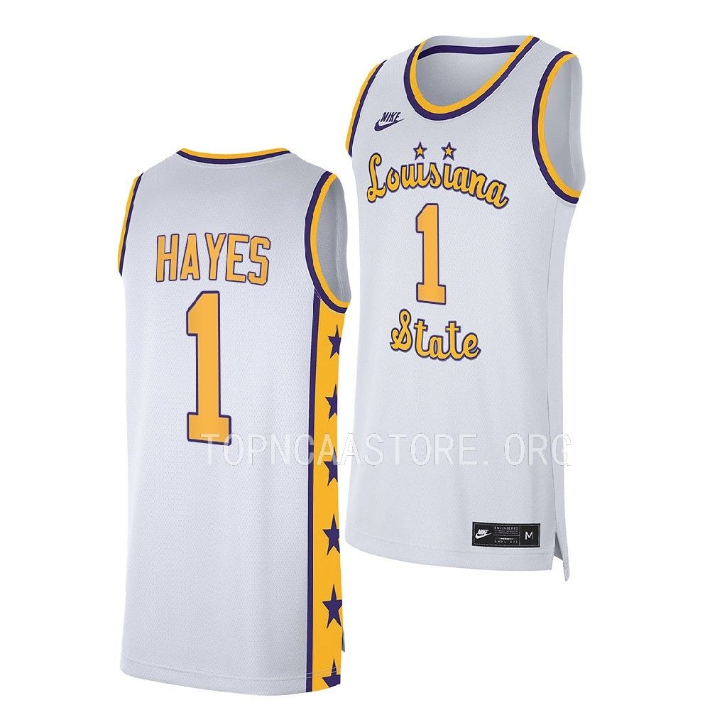 Cam Hayes LSU Tigers #1 White Jersey 2022-23 YNGRLGXV