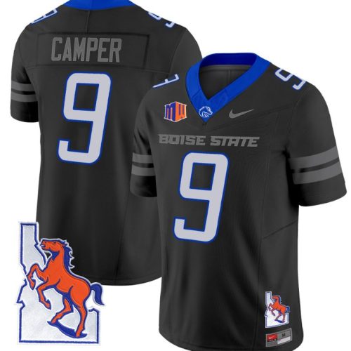 Cameron Camper Jersey #9 Boise State Broncos Map Patch Vapor Football Black WK1ZMGXV