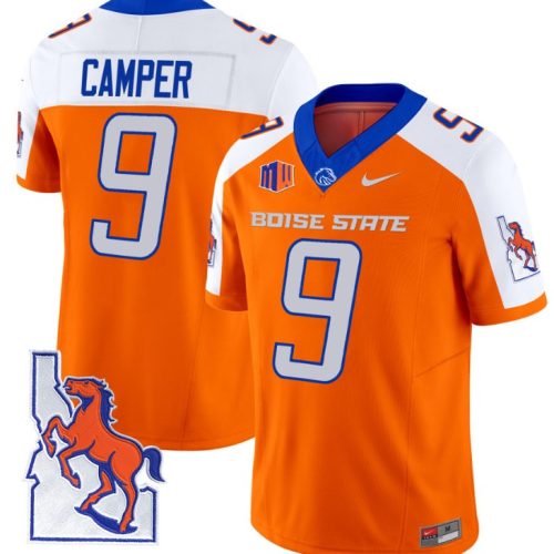 Cameron Camper Jersey #9 Boise State Broncos Map Patch Vapor Football Orange Alterante NXTCMGXV