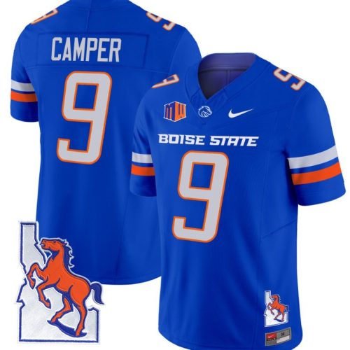 Cameron Camper Jersey #9 Boise State Broncos Map Patch Vapor Football Royal TDMSGGXV