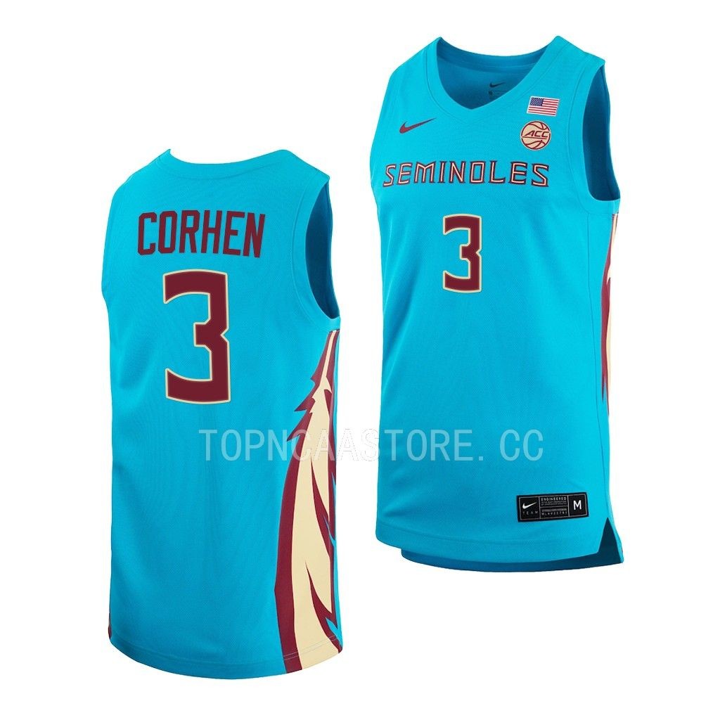 Cameron Corhen Florida State Seminoles #3 Turquoise Alternate Jersey 2022-23 ITXLIGXV