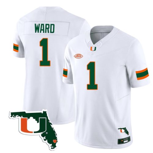Cameron Ward Jersey #1 Miami Hurricanes Florida Map College Football Stitched White PO2NHGXV