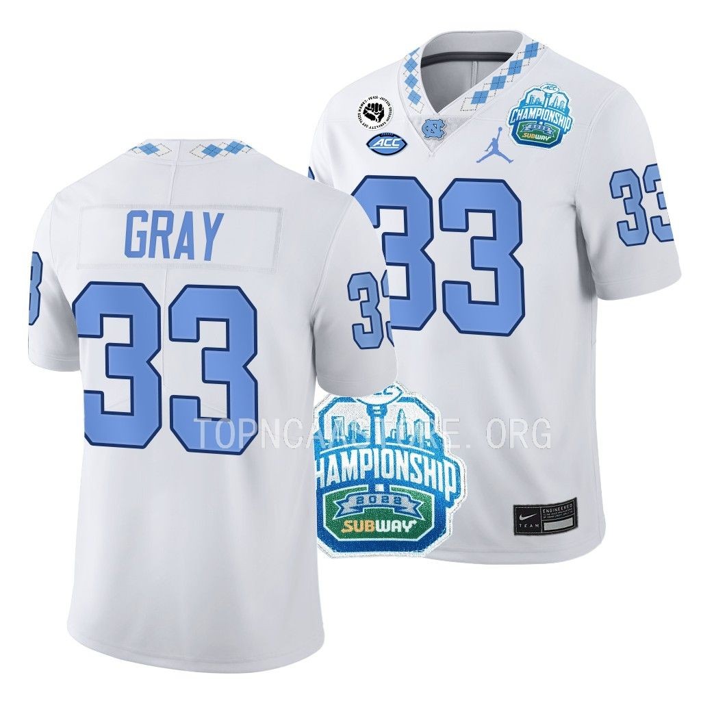 Cedric Gray North Carolina Tar Heels ACC Championship #33 Jersey White Limited Uniform VWZN9GXV