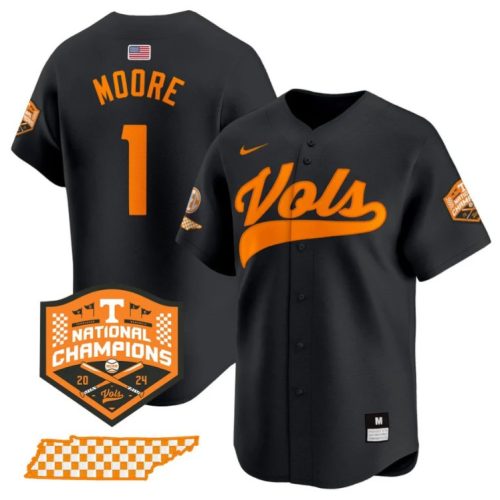 Christian Moore Jersey #1 Tennessee Volunteers Baseball Champions Vapor Premier Limited Black OCLW0GXV