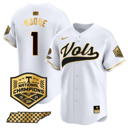Christian Moore Jersey #1 Tennessee Volunteers Baseball Champions Vapor Premier White Gold Z3LFOGXV