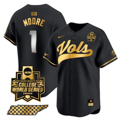 Christian Moore Jersey #1 Tennessee Volunteers College World Series College Baseball Black Gold MOX4VGXV
