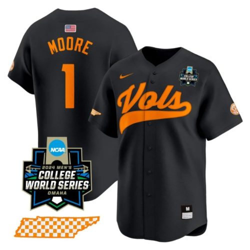 Christian Moore Jersey #1 Tennessee Volunteers College World Series College Baseball Black KOIYZGXV